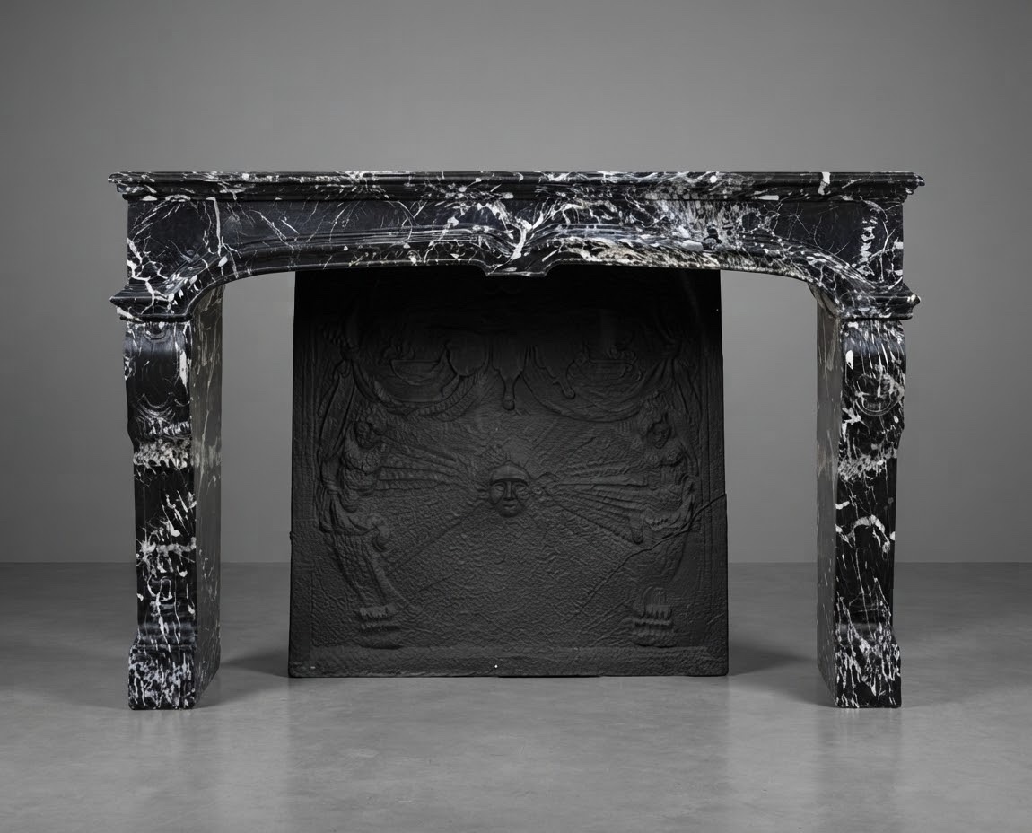 Extremely Rare Louis XIV Period Fireplace In Black Grand Antique Marble