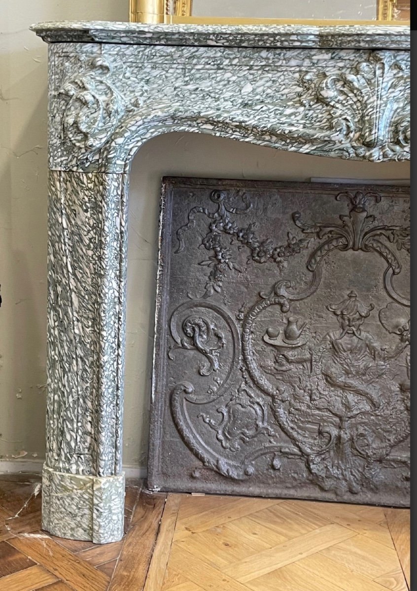 Antique Louis XV Style Fireplace In Green Campan Marble Dating From The End Of The 19th Century-photo-3