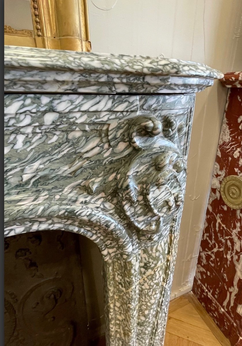 Antique Louis XV Style Fireplace In Green Campan Marble Dating From The End Of The 19th Century-photo-4