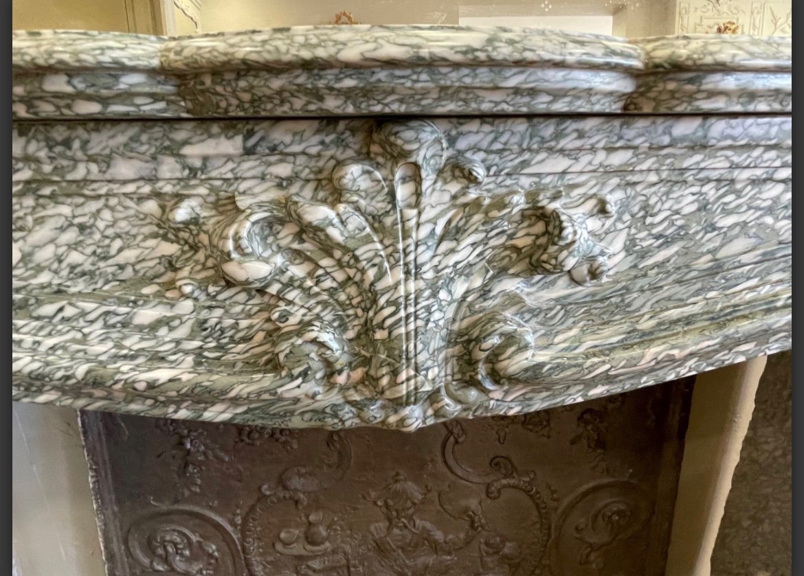 Antique Louis XV Style Fireplace In Green Campan Marble Dating From The End Of The 19th Century-photo-1