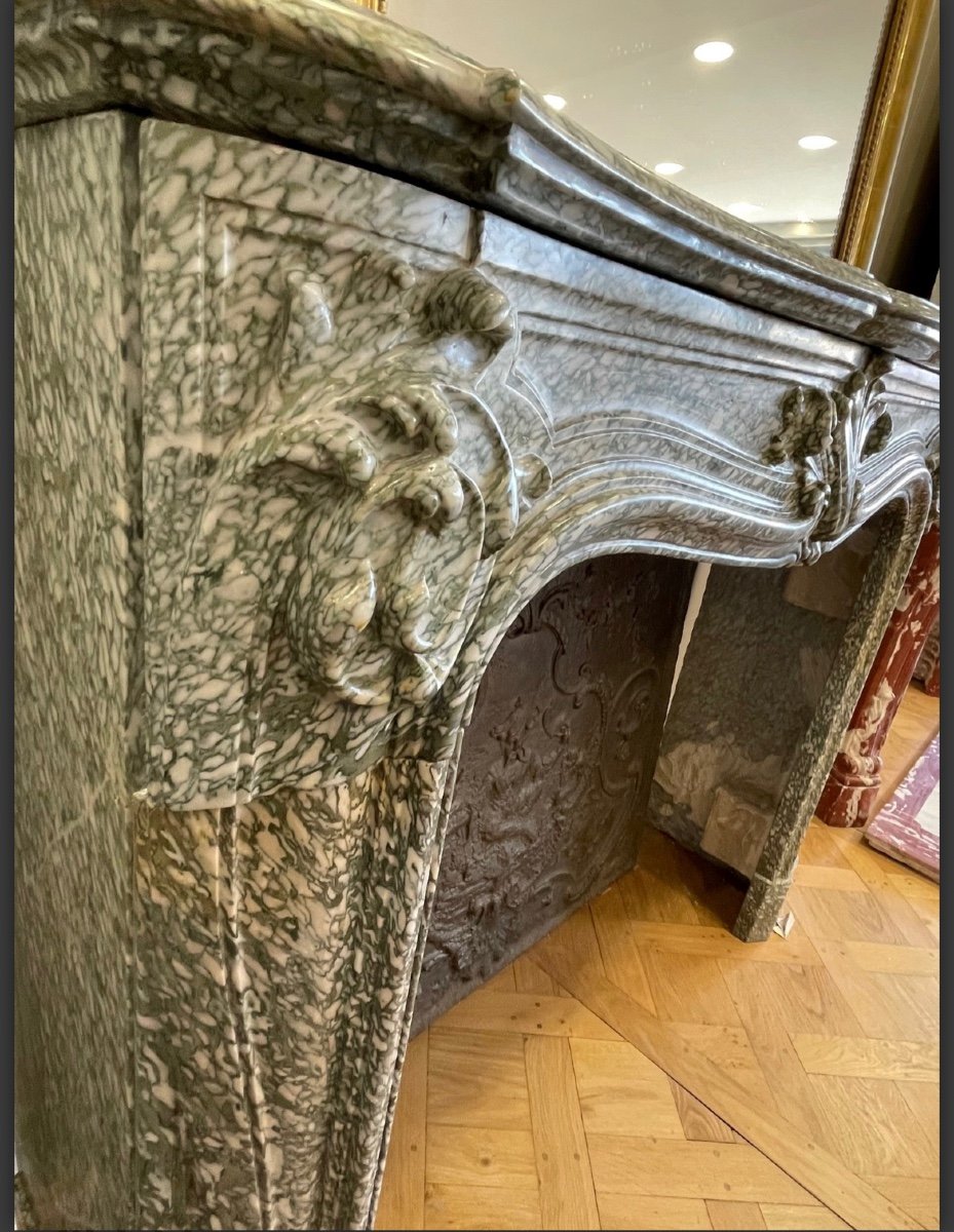 Antique Louis XV Style Fireplace In Green Campan Marble Dating From The End Of The 19th Century-photo-2