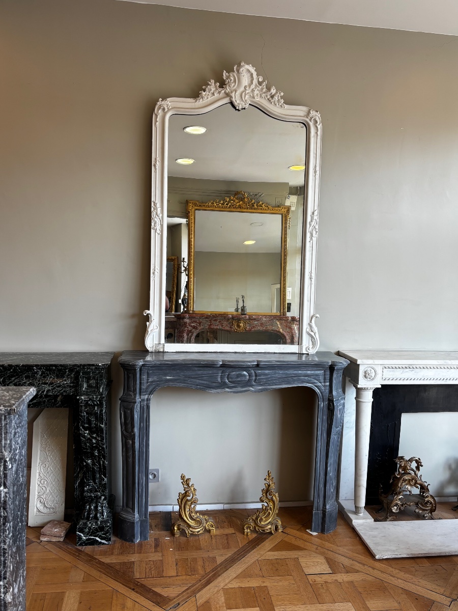 Cheminée Ancienne En Marbre Bleu Turquin Fin XIXeme Dite Pompadour A Pieds Louis XV-photo-4