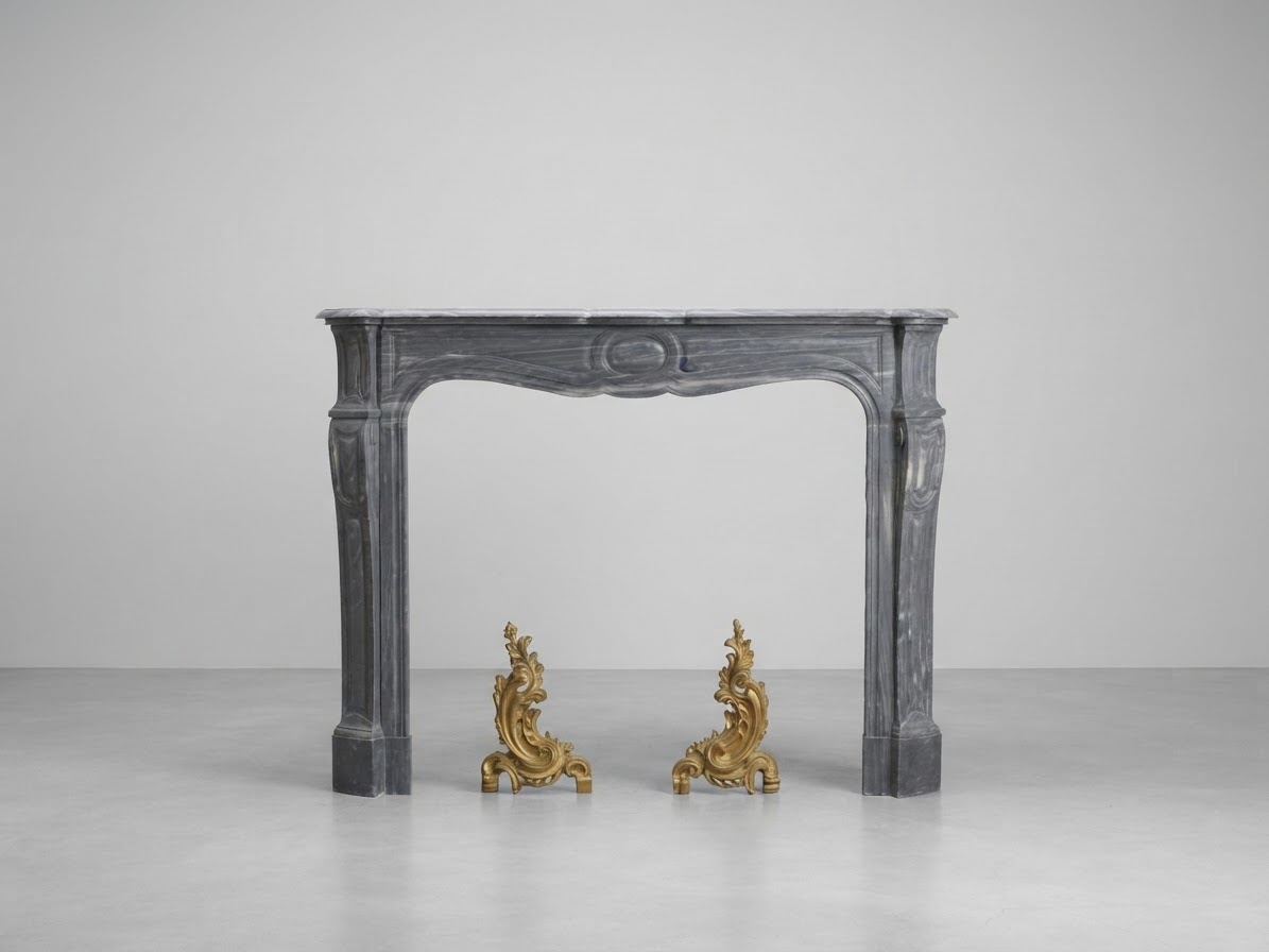 Cheminée Ancienne En Marbre Bleu Turquin Fin XIXeme Dite Pompadour A Pieds Louis XV