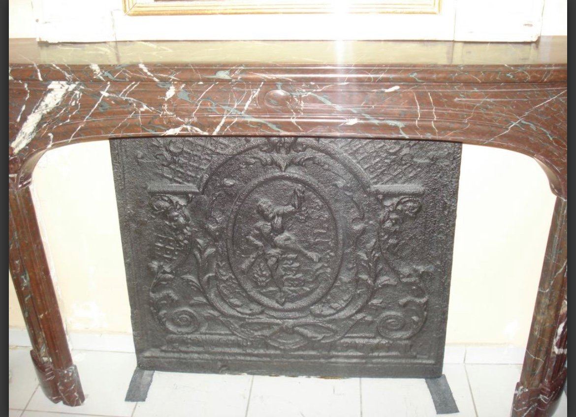 Rare élégante Cheminée Ancienne Louis XIV D’époque En Marbre Campan Rouge-photo-3