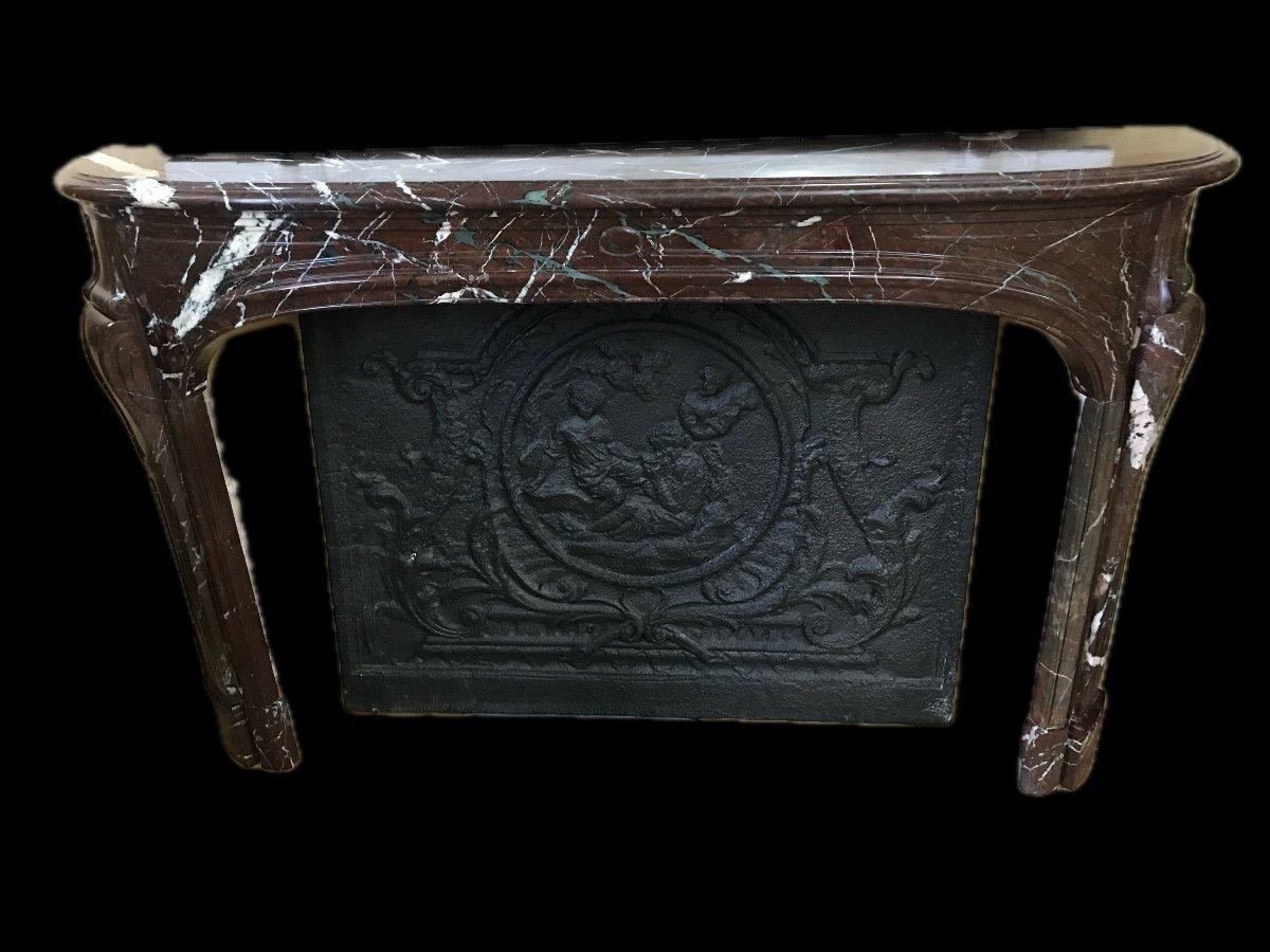 Rare Elegant Antique Louis XIV Fireplace In Red Campan Marble