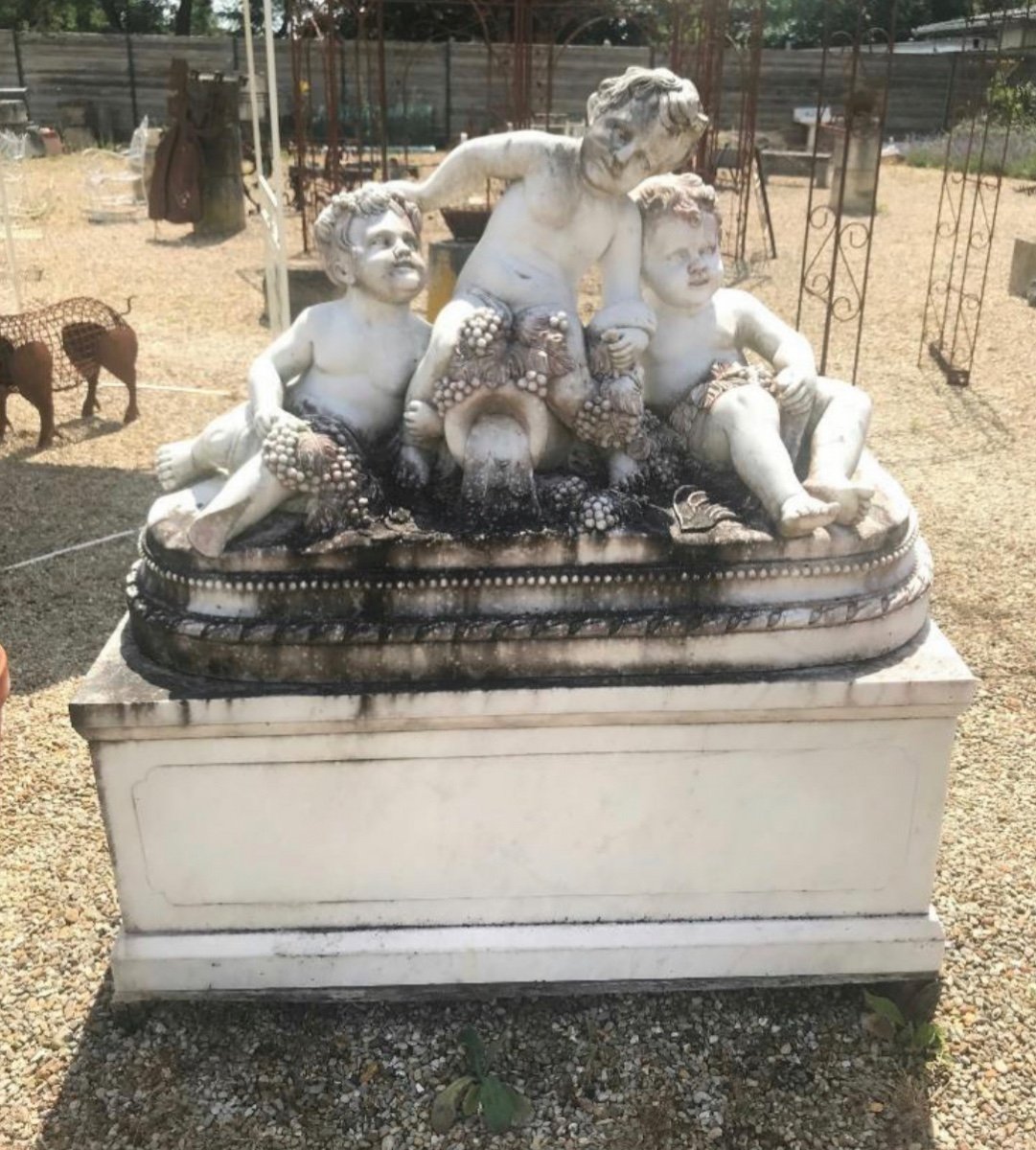  Groupe En Marbre Blanc Statuaire Représentant Des Enfants-photo-1
