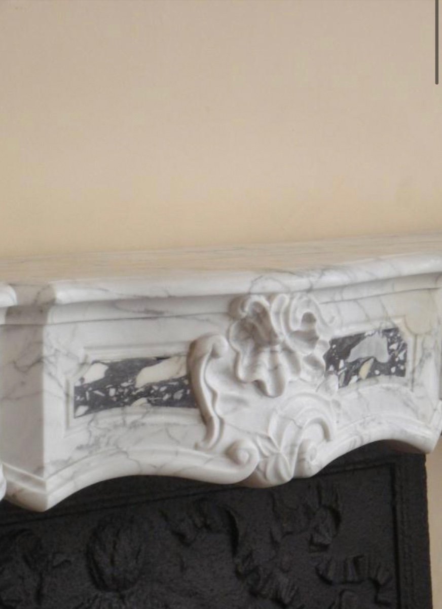  Cheminée Ancienne Louis XV Provencal D’époque En Marbre Blanc Carare-photo-2
