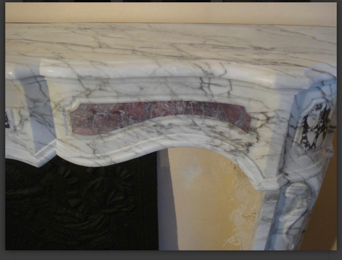 Magnificent And Rare Antique Louis XV Provencal Fireplace In Carare White Marble-photo-3