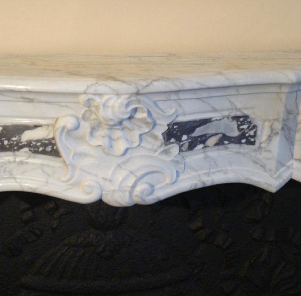  Cheminée Ancienne Louis XV Provencal D’époque En Marbre Blanc Carare-photo-4