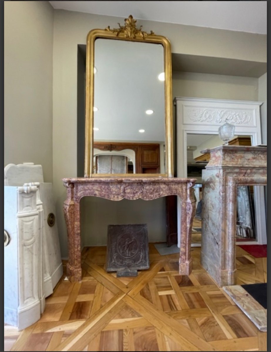 Cheminée En Marbre Brocatelle Violette Du XIXème Siècle Dite Pompadour A Pieds Louis XV -photo-2
