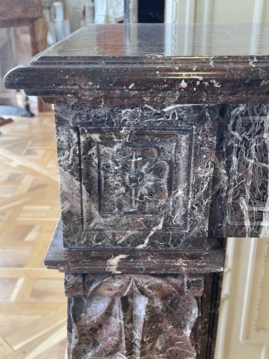 Elégante Paire De Cheminées Anciennes De Style Empire Réalisées En Marbre Levanto Fin XIXème-photo-1