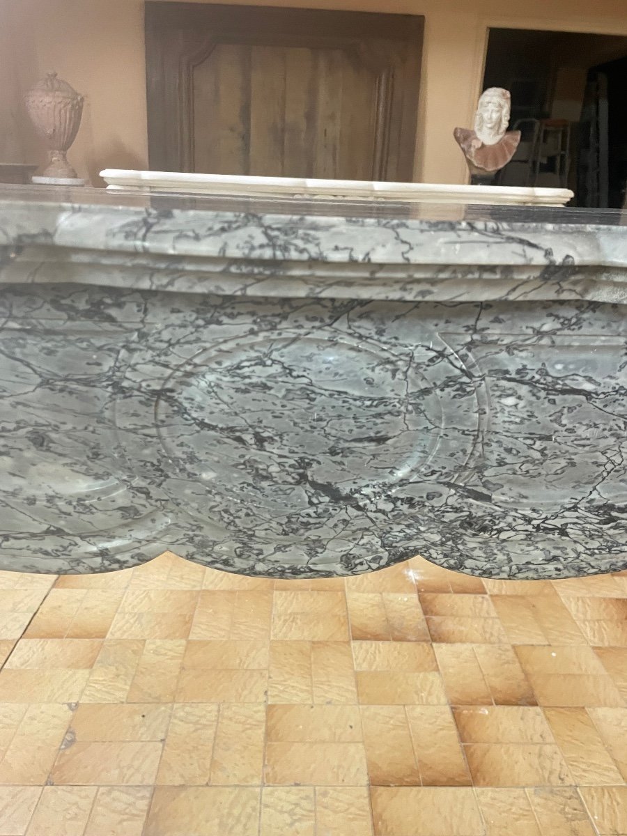 Belle Cheminée Pompadour A Pieds Louis XV XIXème Réalisée En Marbre Bleu Fleuri-photo-4