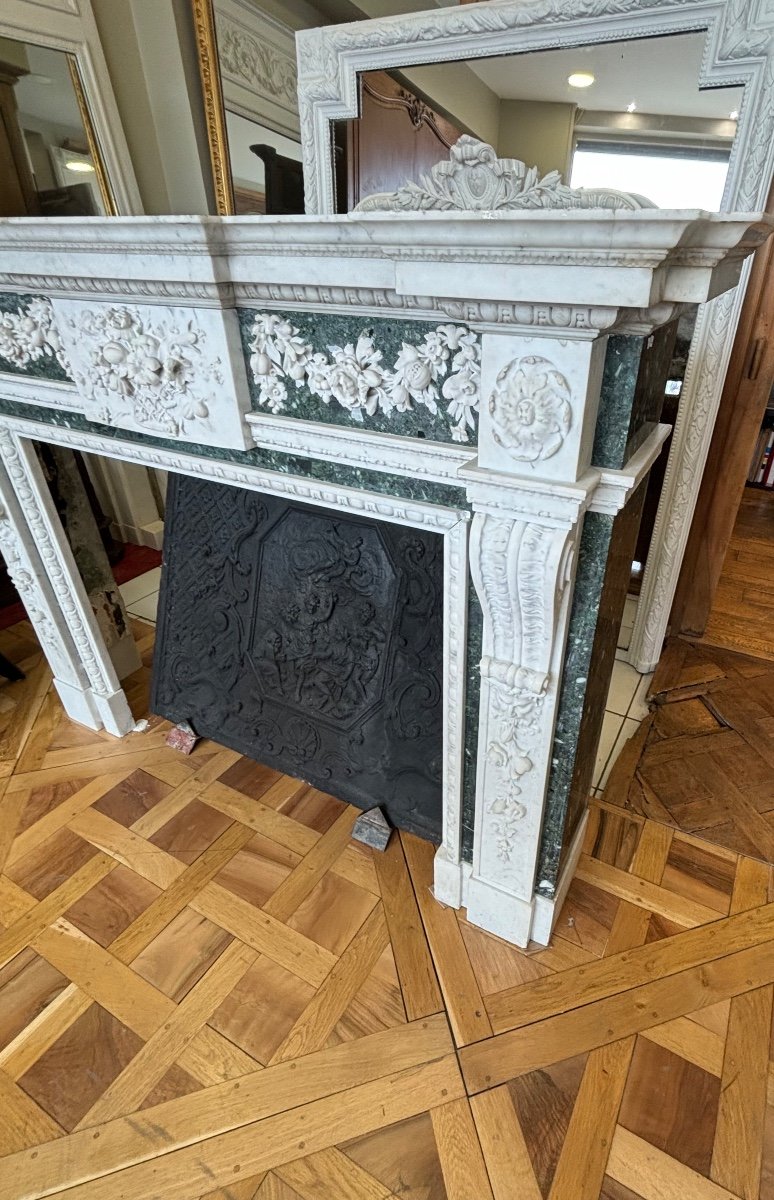 Cheminée En Marbre De Carrare Blanc Et Vert Antique De La Fin Du XIXème Siècle-photo-6