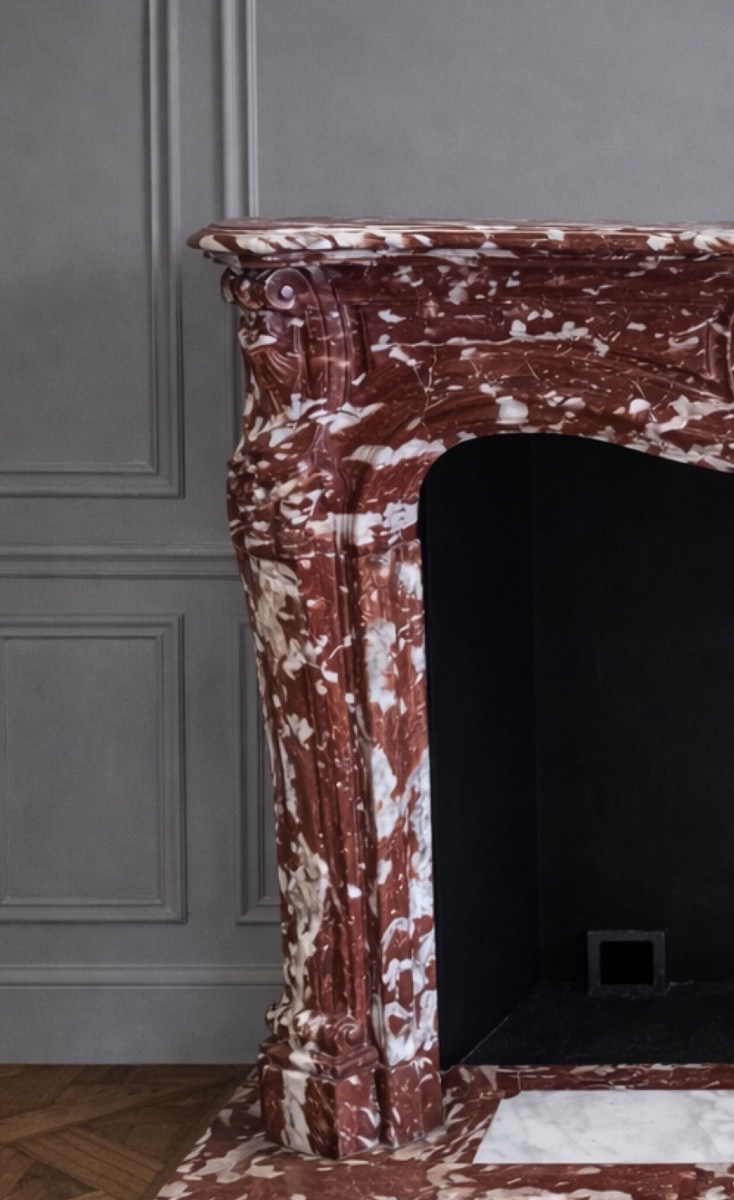 Beautiful Antique Louis XV Style Fireplace In Incarna Turquin Marble From The End Of The 19th Century-photo-3