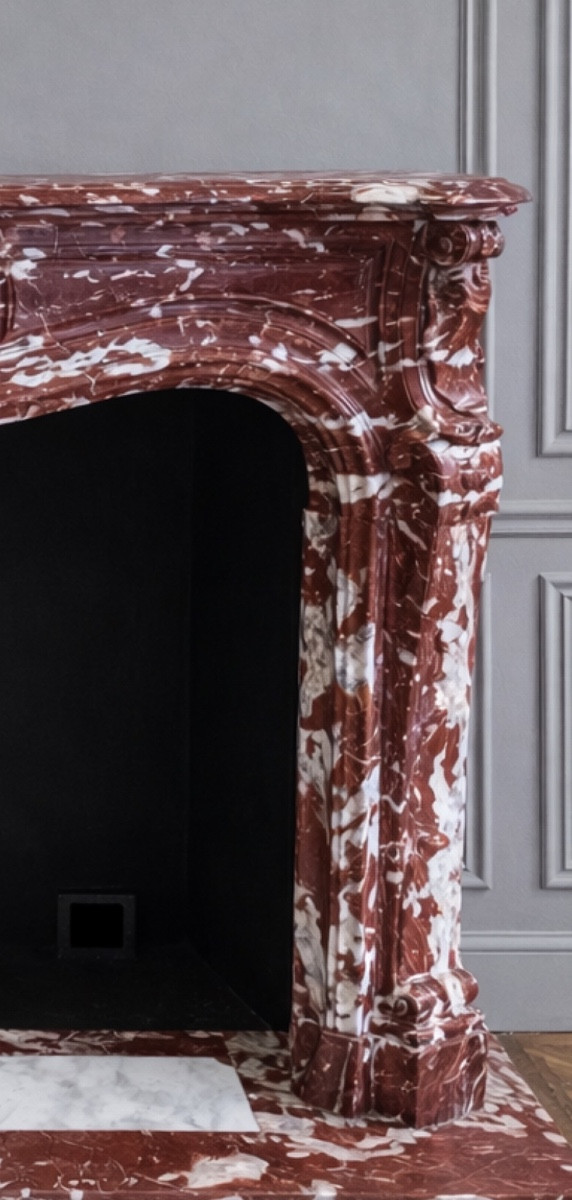 Beautiful Antique Louis XV Style Fireplace In Incarna Turquin Marble From The End Of The 19th Century-photo-4