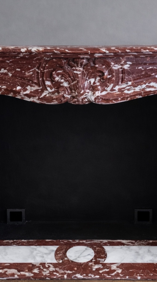 Beautiful Antique Louis XV Style Fireplace In Incarna Turquin Marble From The End Of The 19th Century-photo-2