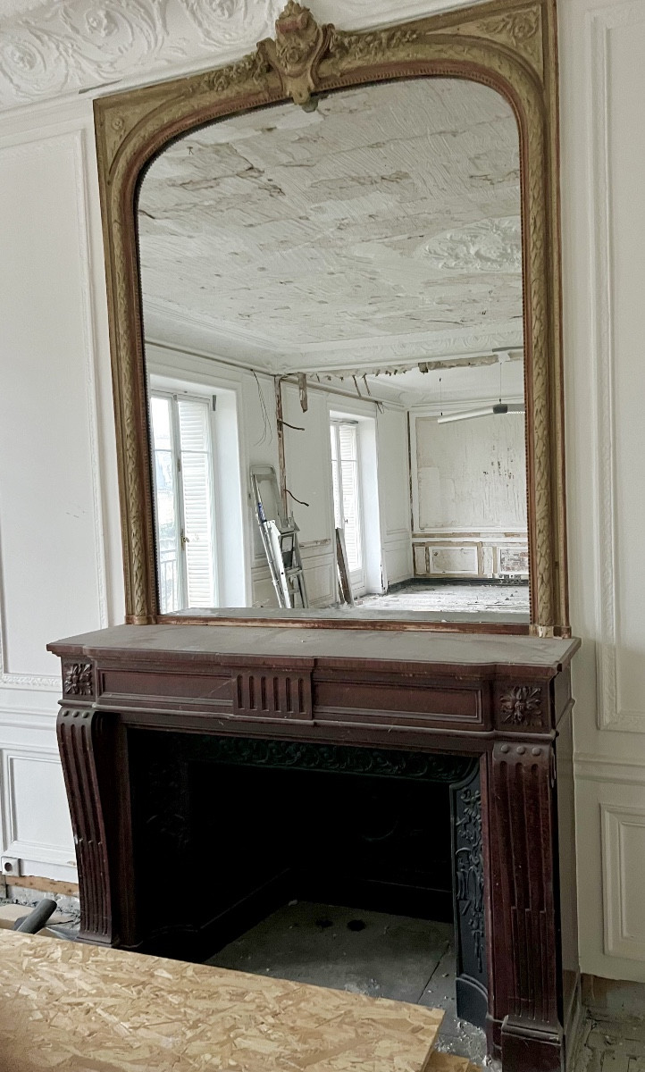 Cheminée Ancienne De Style Louis XVI Réalisée En Marbre Rouge Griotte Fin XIXeme-photo-2