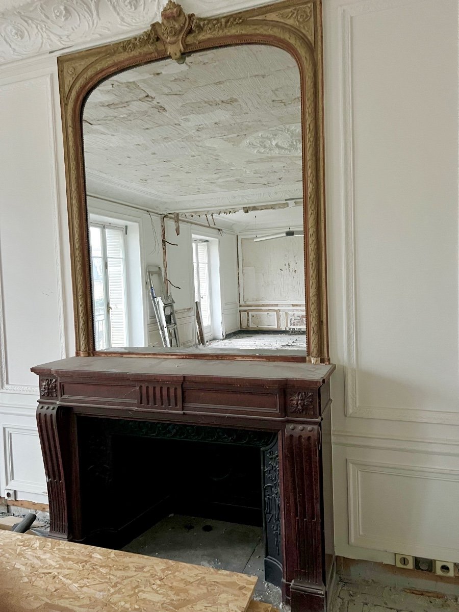 Rare Antique Louis XVI Style Fireplace Made Of Red Griotte Marble, Late 19th Century
