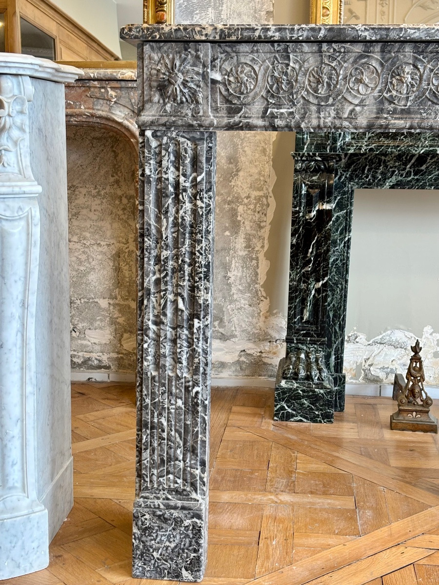 Elegant Louis XVI Fireplace Made Of Saint Anne Grey Marble-photo-2