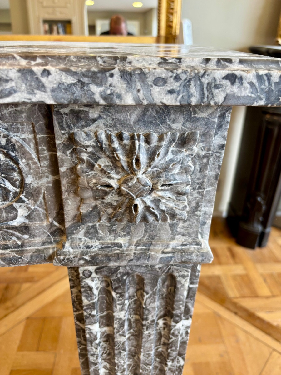 Elegant Louis XVI Fireplace Made Of Saint Anne Grey Marble-photo-3