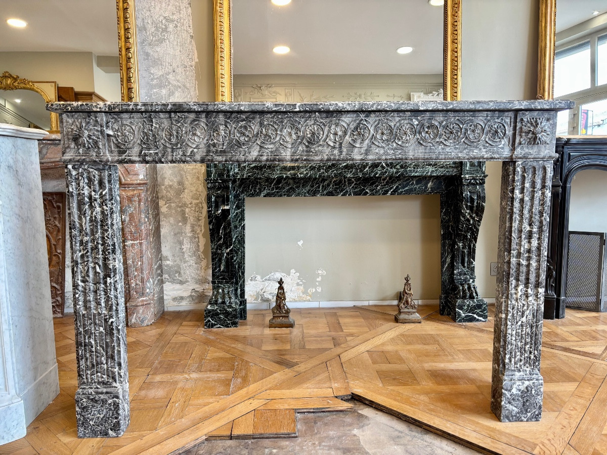 Elegant Louis XVI Fireplace Made Of Saint Anne Grey Marble