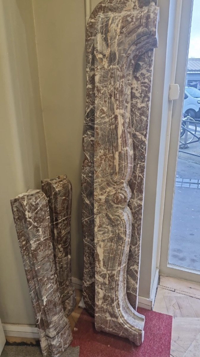 Belle Cheminée Ancienne D’époque Louis XV Réalisée En Marbre Rouge -photo-3