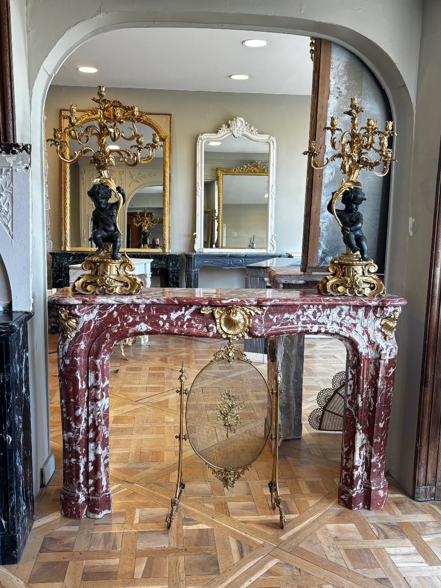 Cheminées De Style Louis XV Napoléon III Réalisée En Marbre Rouge Incarna Turquin-photo-2