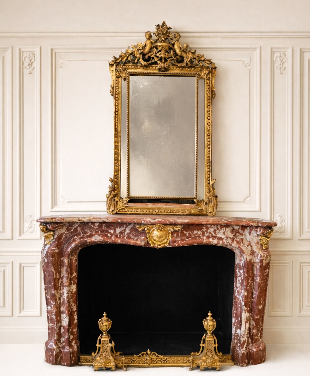 Cheminées De Style Louis XV Napoléon III Réalisée En Marbre Rouge Incarna Turquin