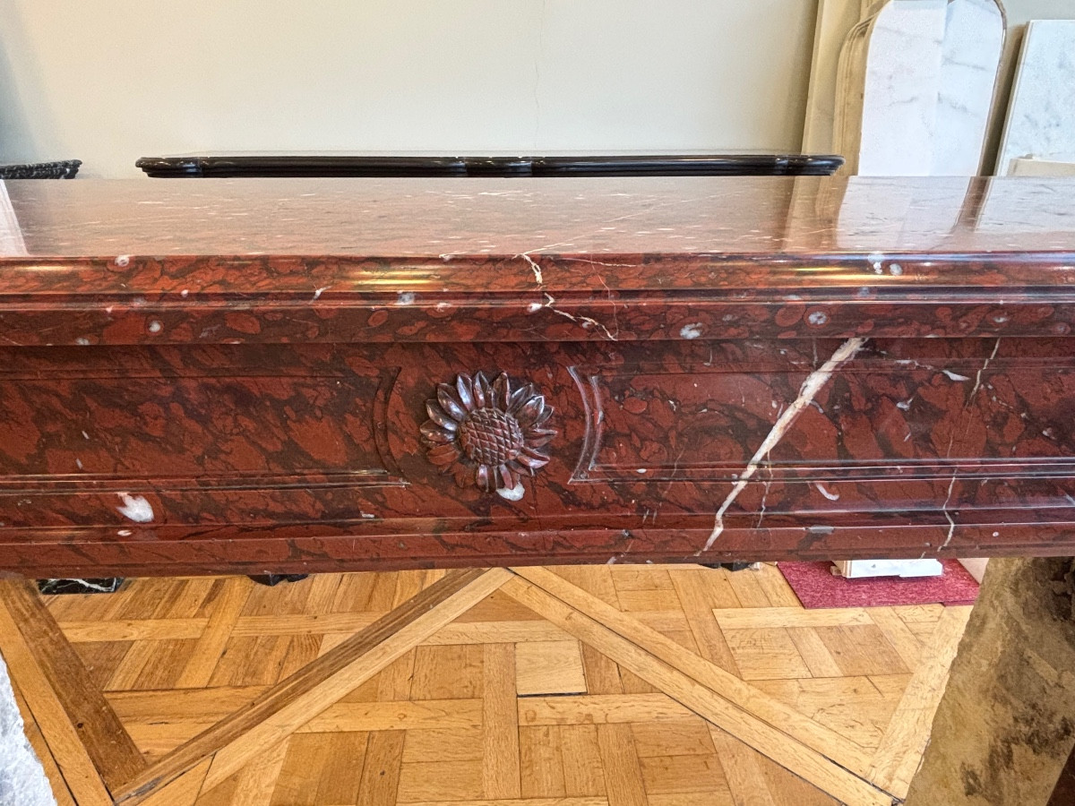 Antique Louis XVI Style Fireplace Made Of Red Griotte Marble Dating From The 19th Century -photo-2