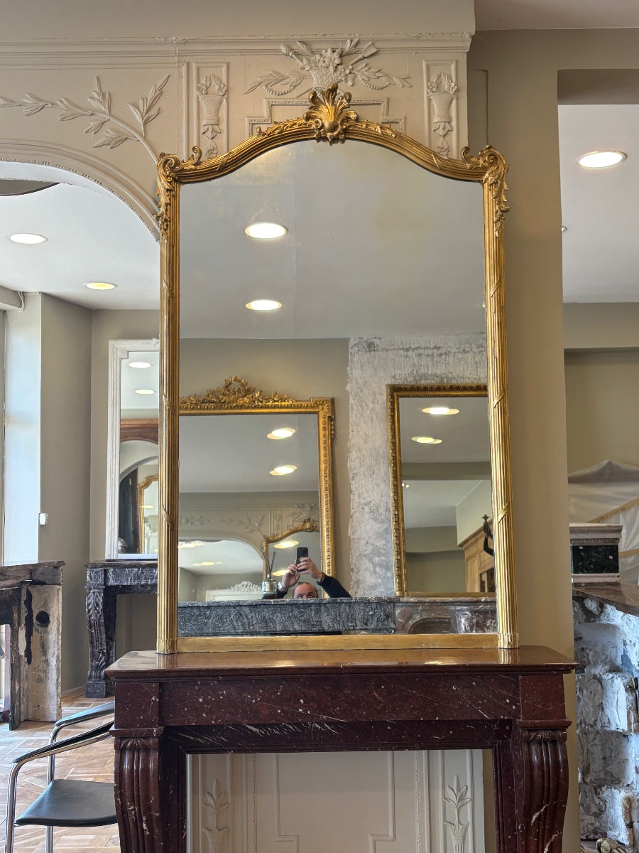 Louis XV Style Gilded Fireplace Mirror, Late 19th Century -photo-2