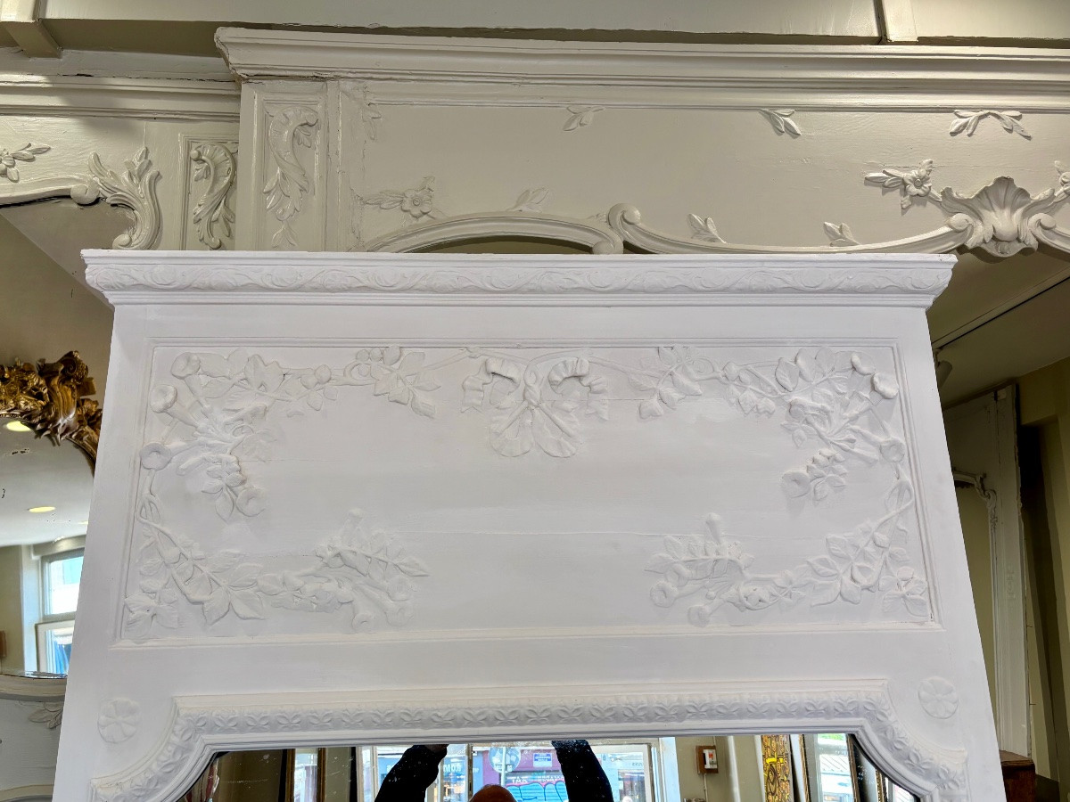 Tres Grand Trumeau Peint En Blanc De Style Louis XVI Datant De La Fin Du XIXème Siècle-photo-2