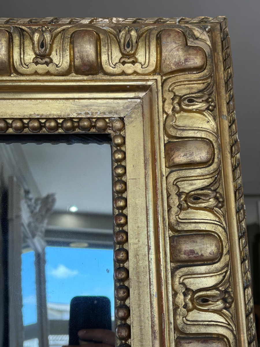 Très Grand Miroir De Cheminée Doré à La Feuille D’or Style Louis XVI XIXeme Siècle  -photo-2