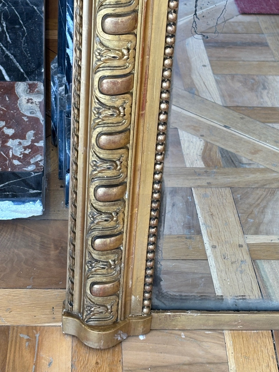 Très Grand Miroir De Cheminée Doré à La Feuille D’or Style Louis XVI XIXeme Siècle  -photo-4