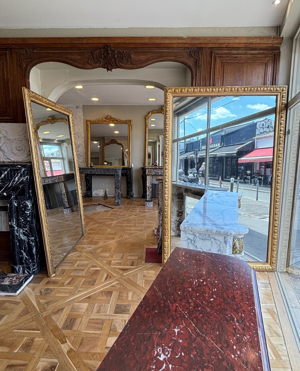 Très Grand Miroir De Cheminée Doré à La Feuille D’or Style Louis XVI XIXeme Siècle  -photo-1