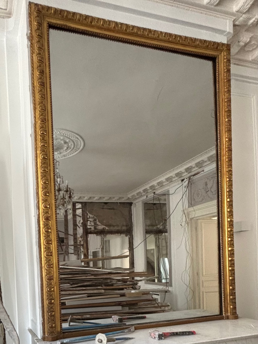 Very Large Gold Leaf Gilded Fireplace Mirror, Louis XVI Style, 19th Century  