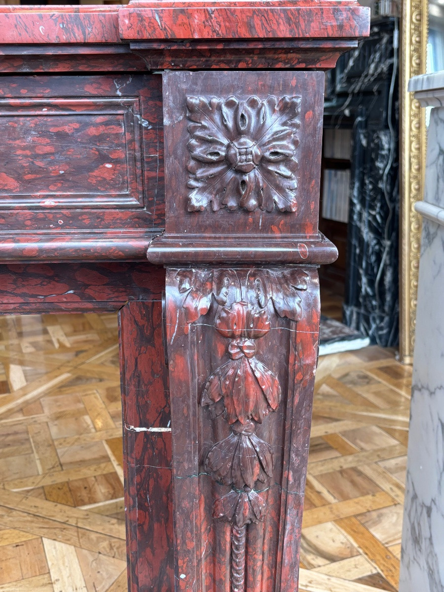 Louis XVI Style Marble Fireplace Made In The 19th Century In Rouge Griotte Marble-photo-3