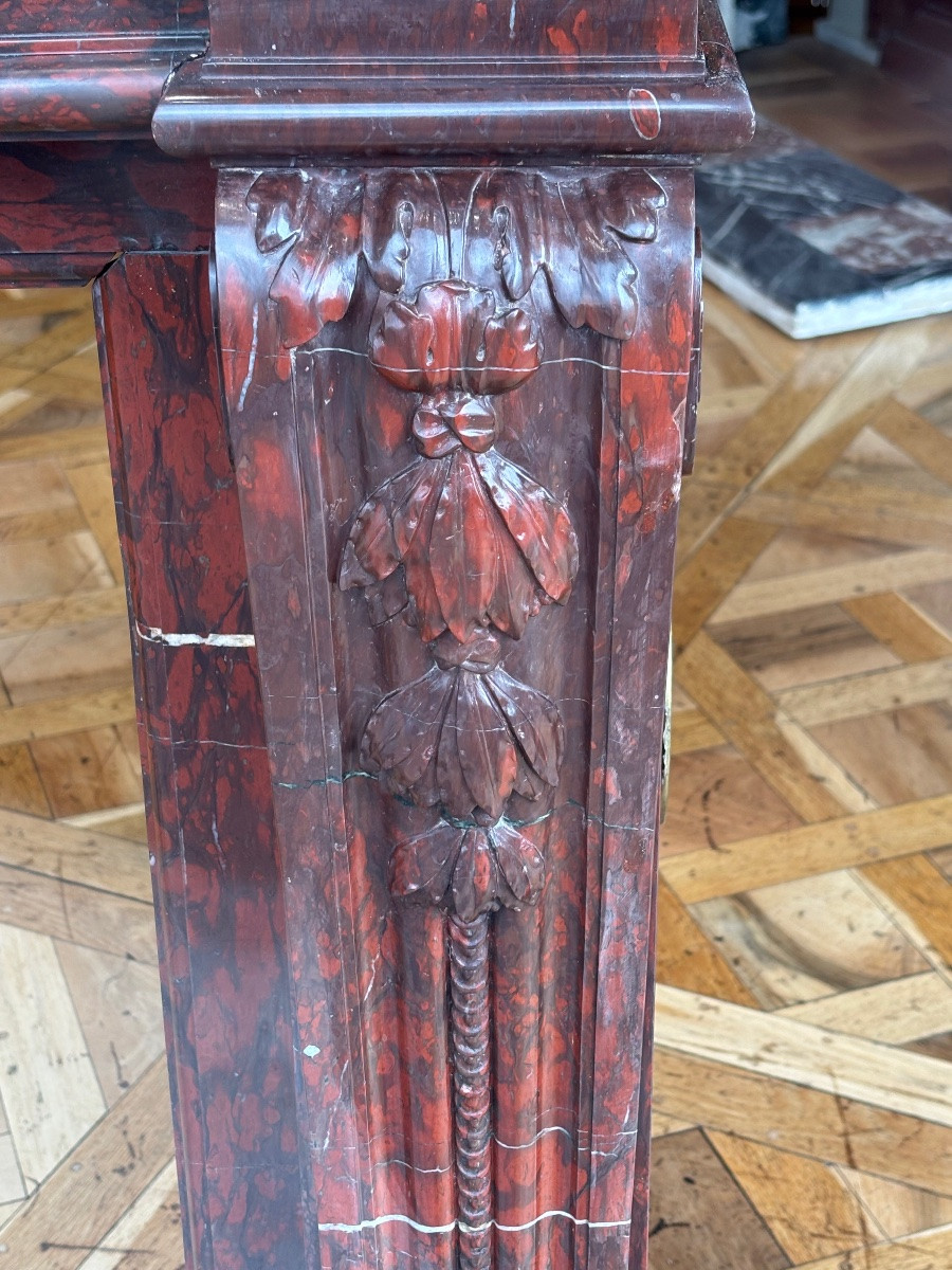 Louis XVI Style Marble Fireplace Made In The 19th Century In Rouge Griotte Marble-photo-4