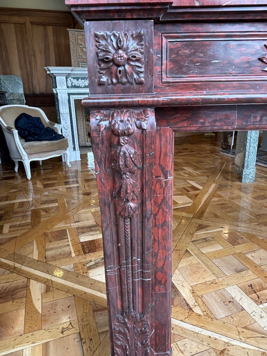 Louis XVI Style Marble Fireplace Made In The 19th Century In Rouge Griotte Marble-photo-1