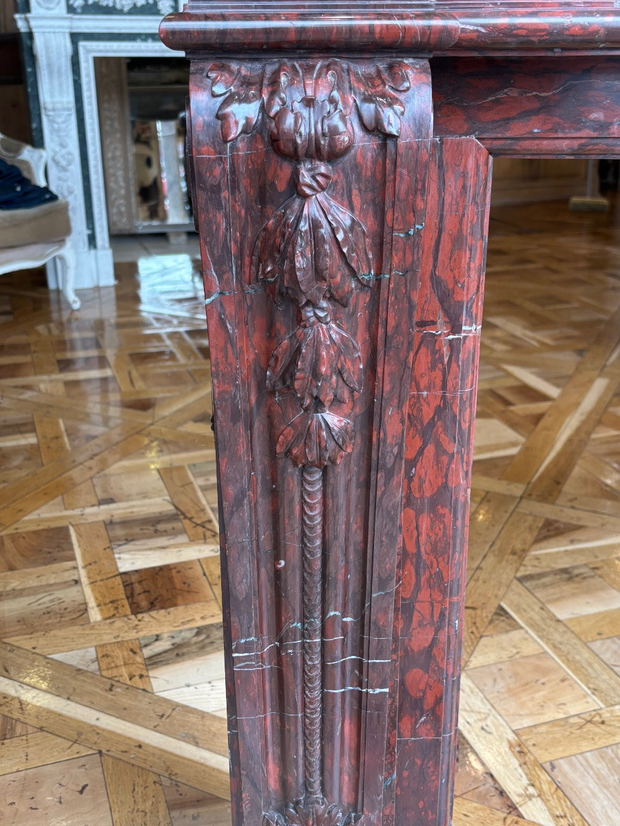Louis XVI Style Marble Fireplace Made In The 19th Century In Rouge Griotte Marble-photo-2