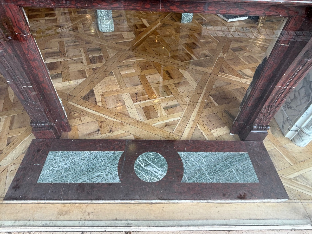 Louis XVI Style Marble Fireplace Made In The 19th Century In Rouge Griotte Marble-photo-3