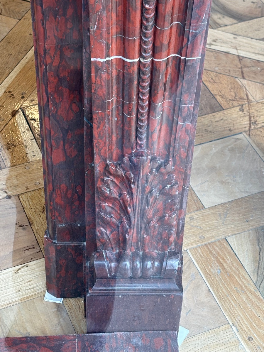 Louis XVI Style Marble Fireplace Made In The 19th Century In Rouge Griotte Marble-photo-5