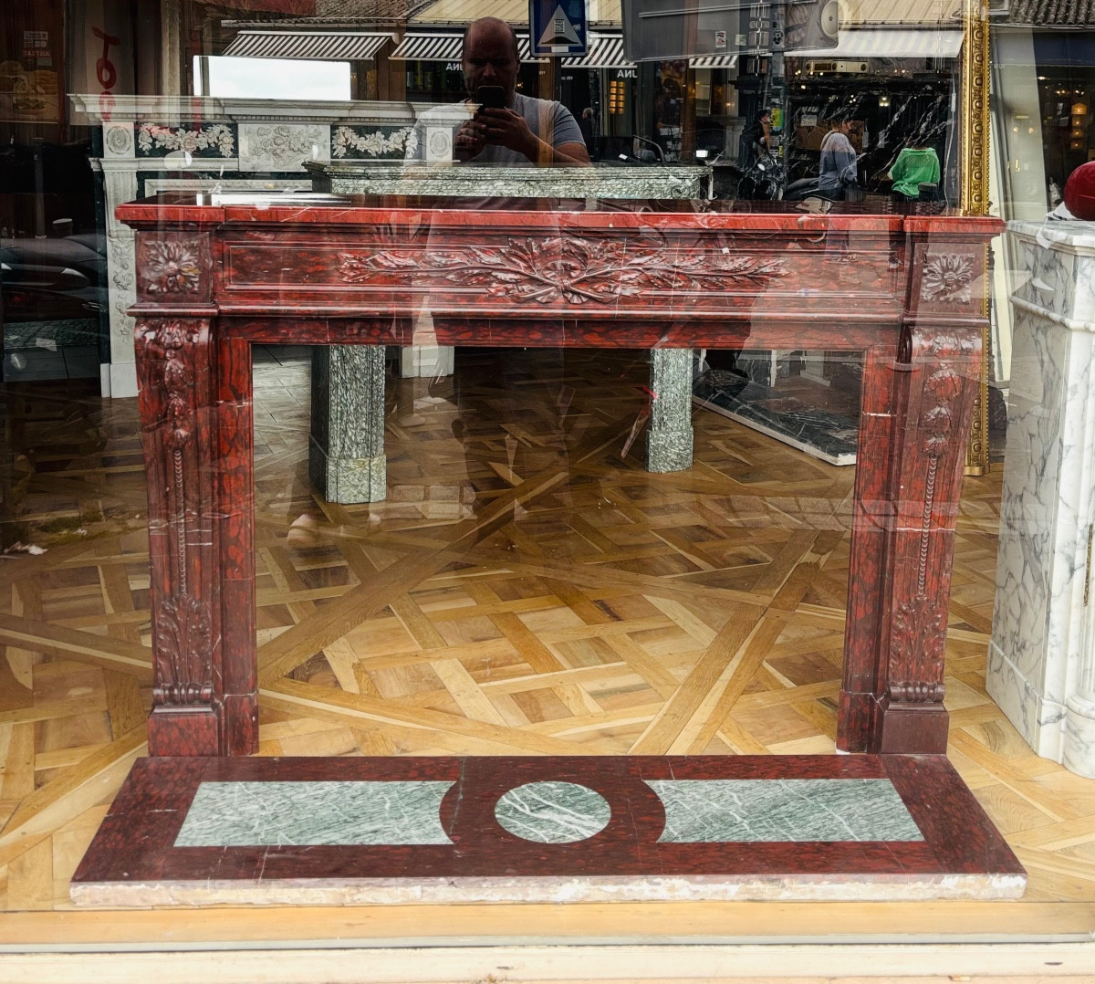 Louis XVI Style Marble Fireplace Made In The 19th Century In Rouge Griotte Marble