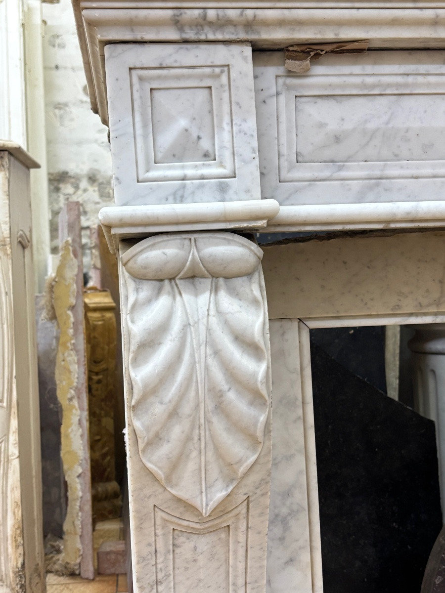 Antique Empire Style Fireplace In White Carrara Marble Dating From The Late 19th Century-photo-3