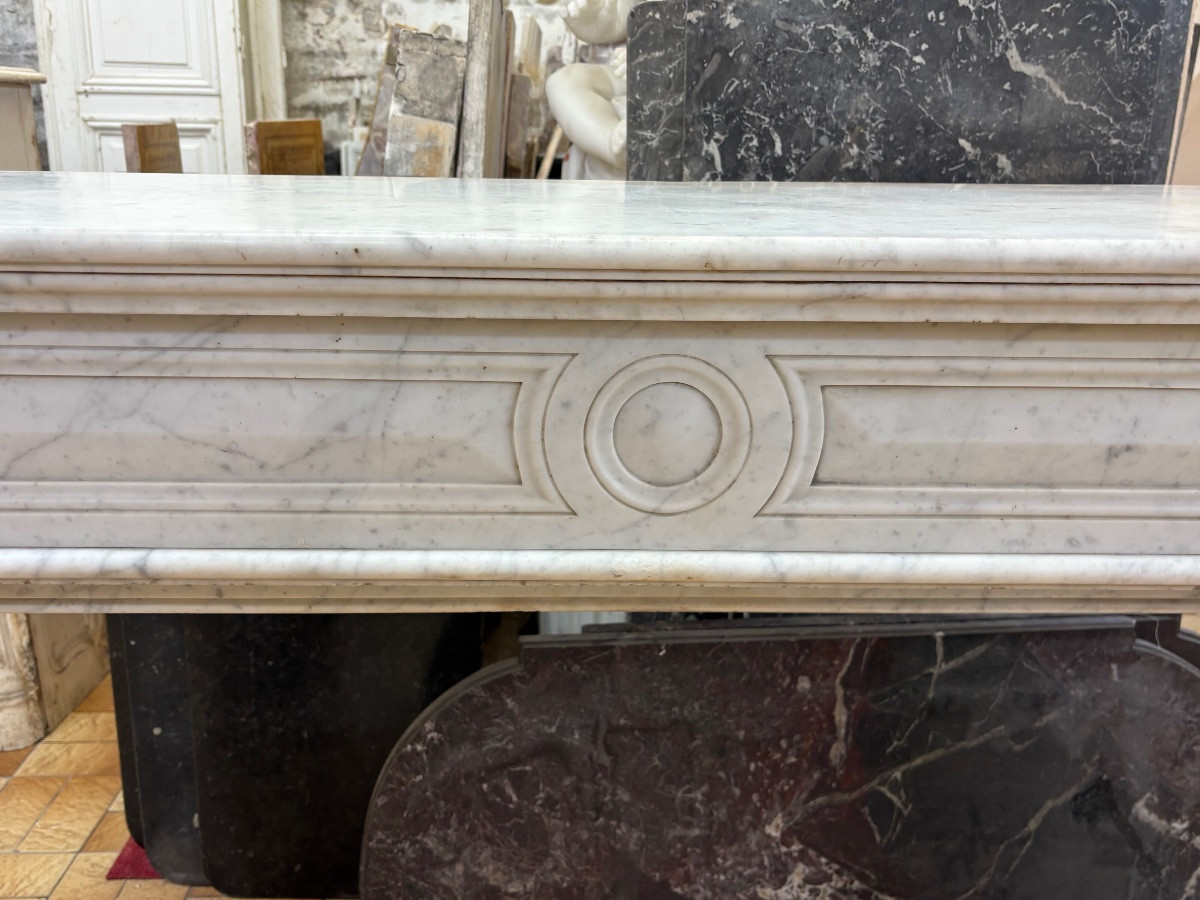 Antique Empire Style Fireplace In White Carrara Marble Dating From The Late 19th Century-photo-2