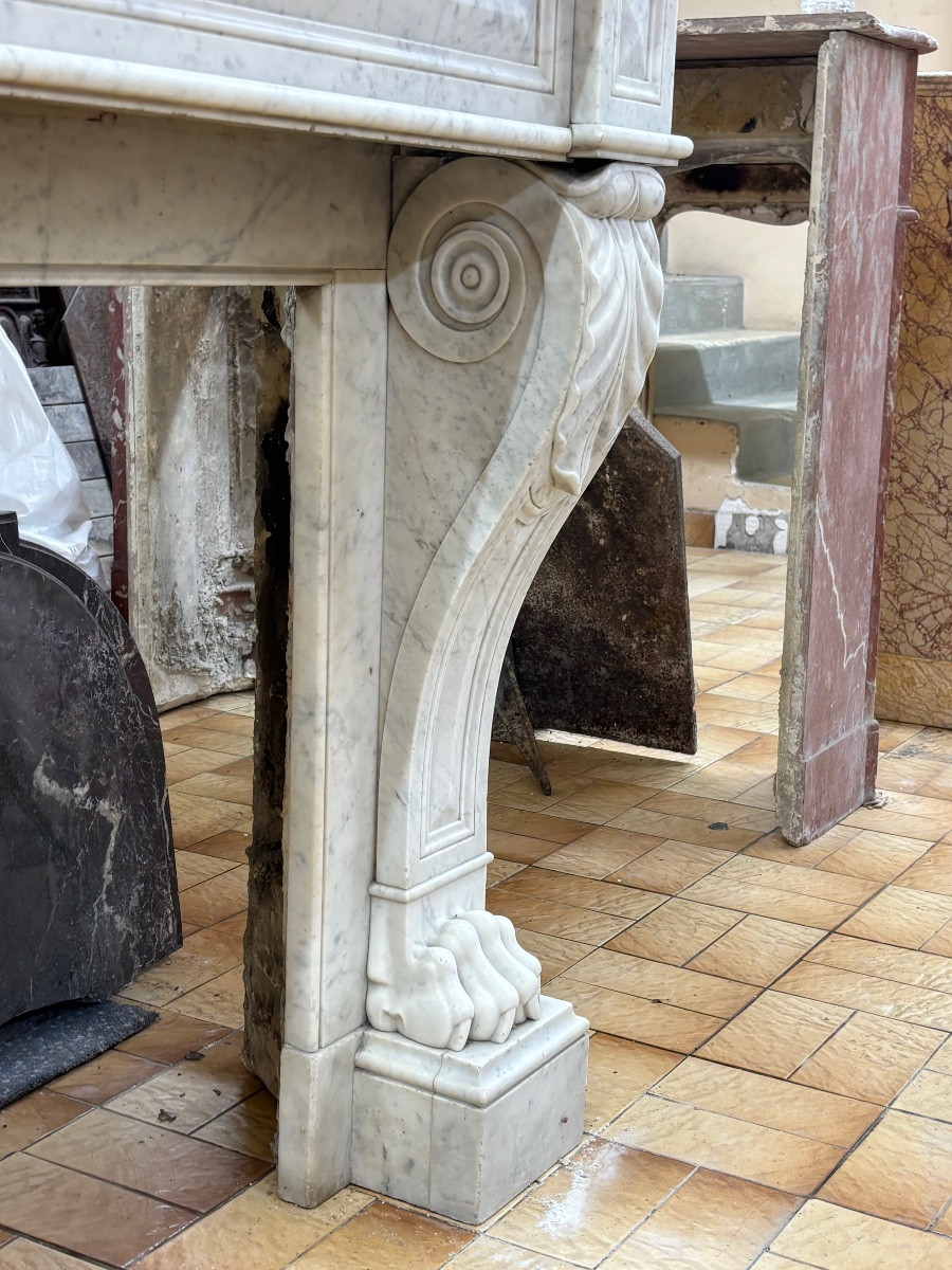 Antique Empire Style Fireplace In White Carrara Marble Dating From The Late 19th Century-photo-3