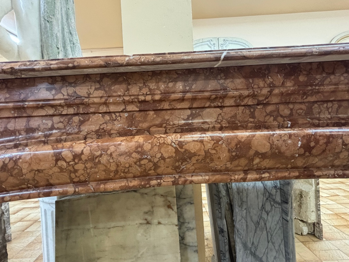 Antique Louis XIV Style Fireplace Known As Boudin Made Of Orange Marble From The Late 19th Century -photo-2