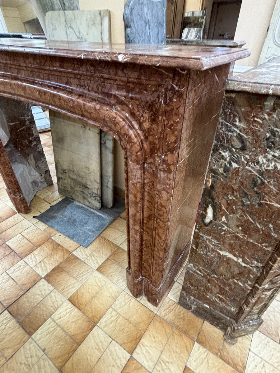 Antique Louis XIV Style Fireplace Known As Boudin Made Of Orange Marble From The Late 19th Century -photo-3