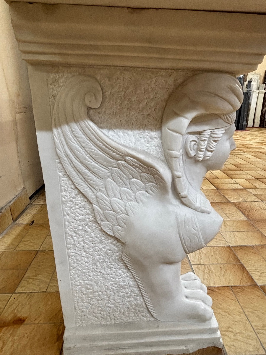 Console en marbre blanc de style empire datant du XXeme siècle -photo-3