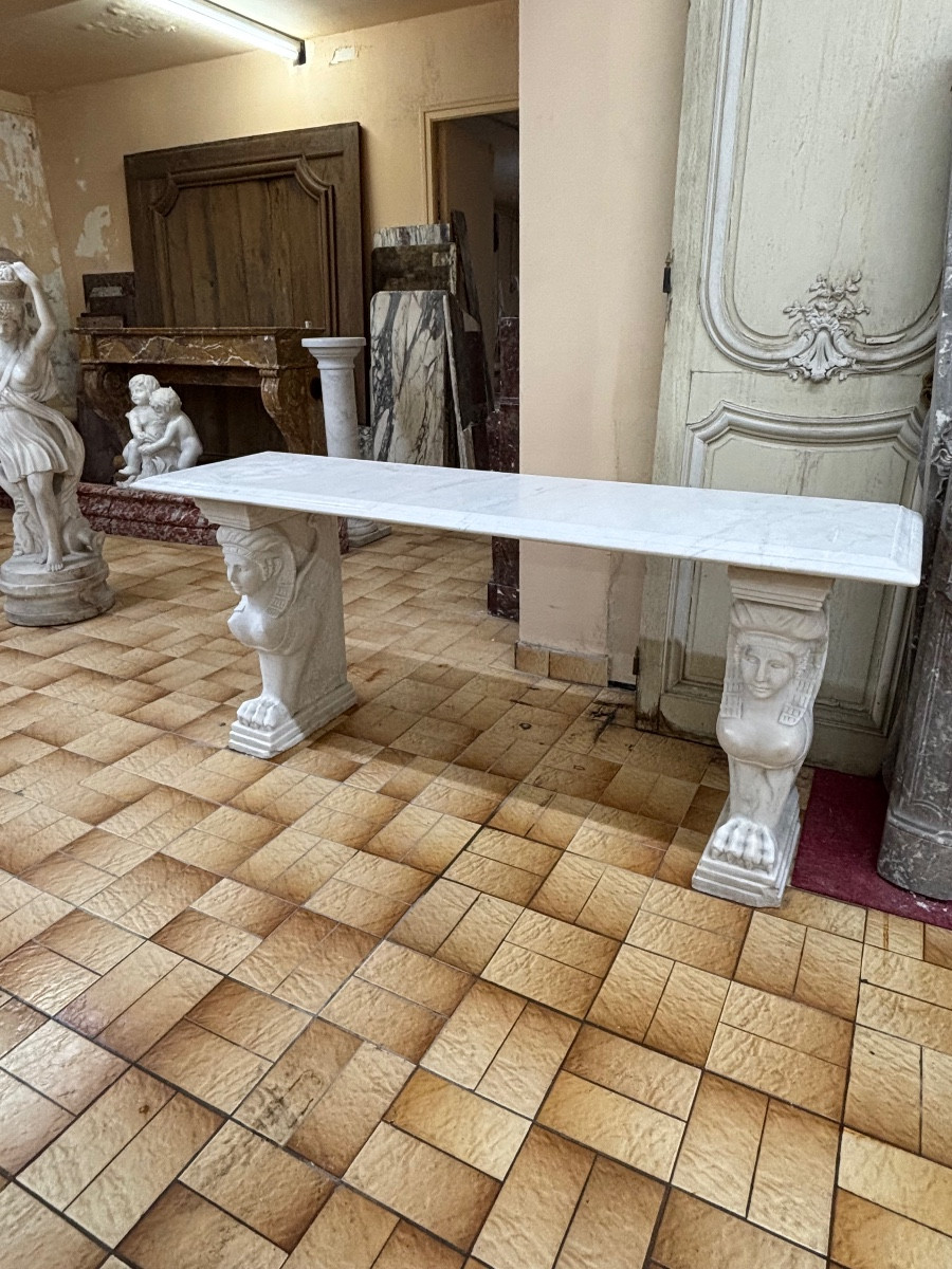 Console en marbre blanc de style empire datant du XXeme siècle -photo-1