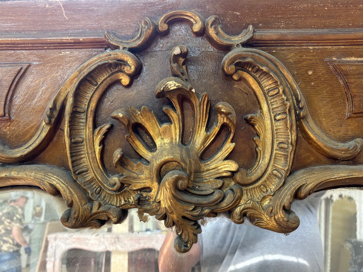 Louis XV Style Gilded And Painted Fireplace Mirror, Late 19th Century-photo-2